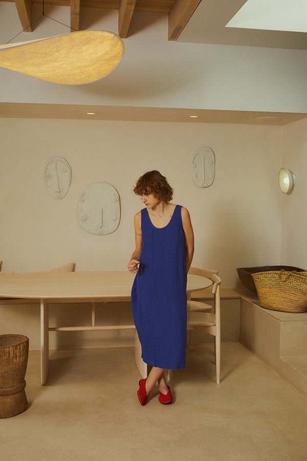 BASIC LINEN SHIFT DRESS COBALT LF MARKEY BASIC LINEN SHIFT DRESS COBALT LF MARKEY