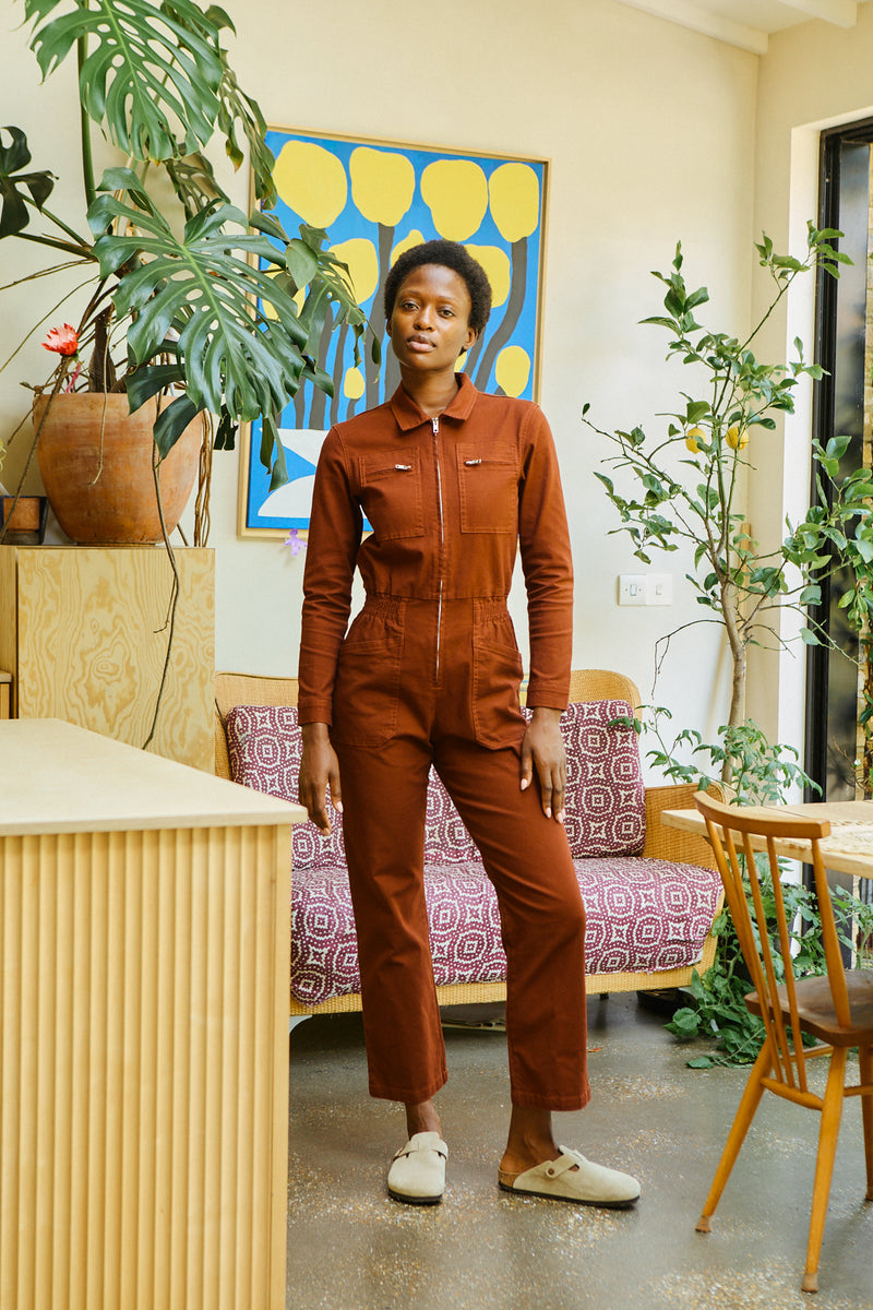Danny Stretch Canvas Boilersuit Dark Rust