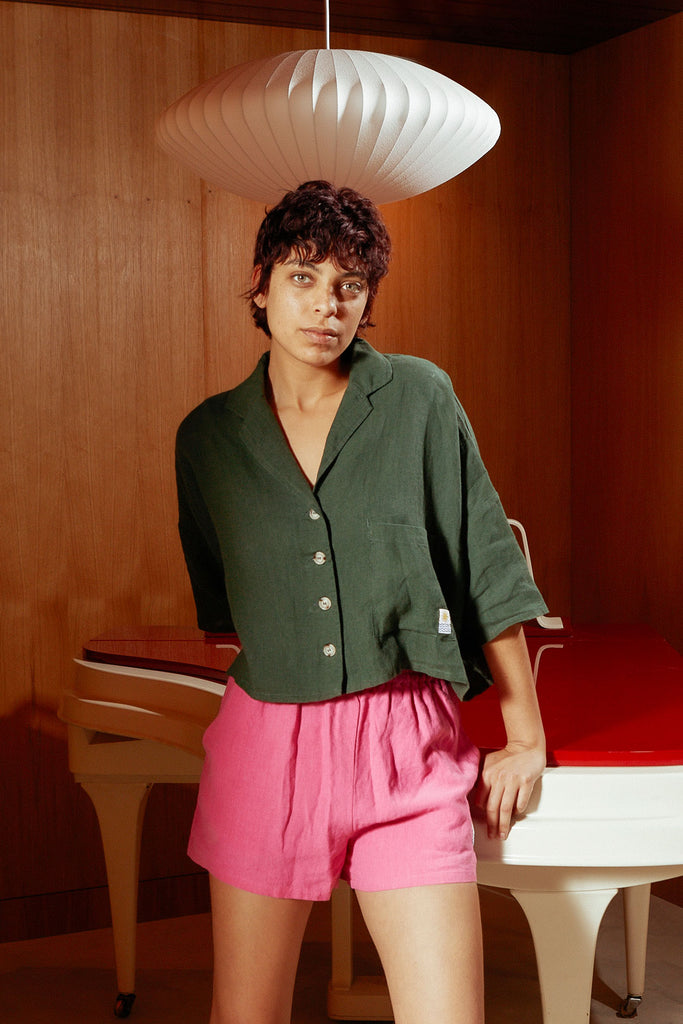 トップス echeveria Linen dot shirts OVY Maxim Linen Shirt Hunter Green – LF MARKEY