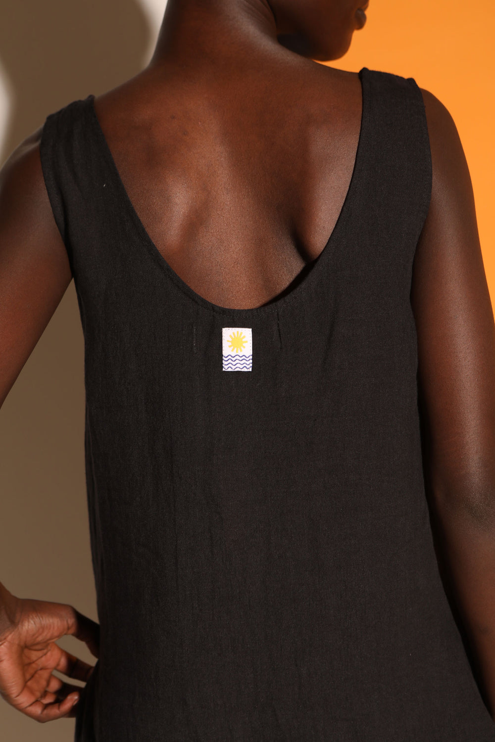 Basic Linen Shift Dress Black