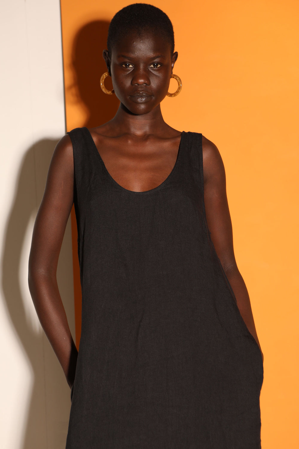 Basic Linen Shift Dress Black