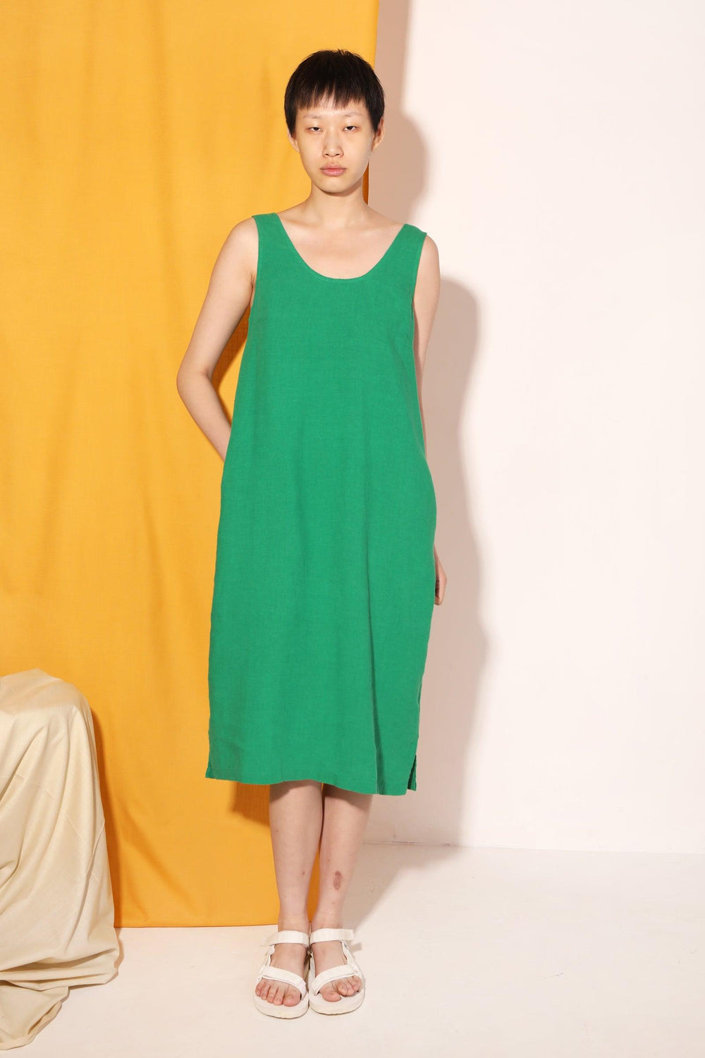 Basic Linen Shift Dress Grass LF MARKEY Basic Linen Shift Dress Grass LF MARKEY
