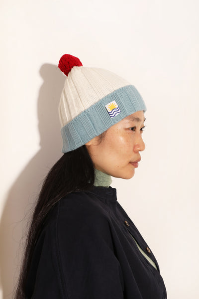 Pom Pom Beanie Aqua Multi