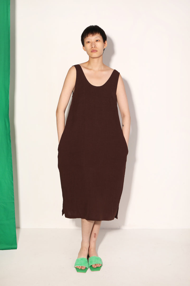 Basic Linen Shift Dress Chocolate