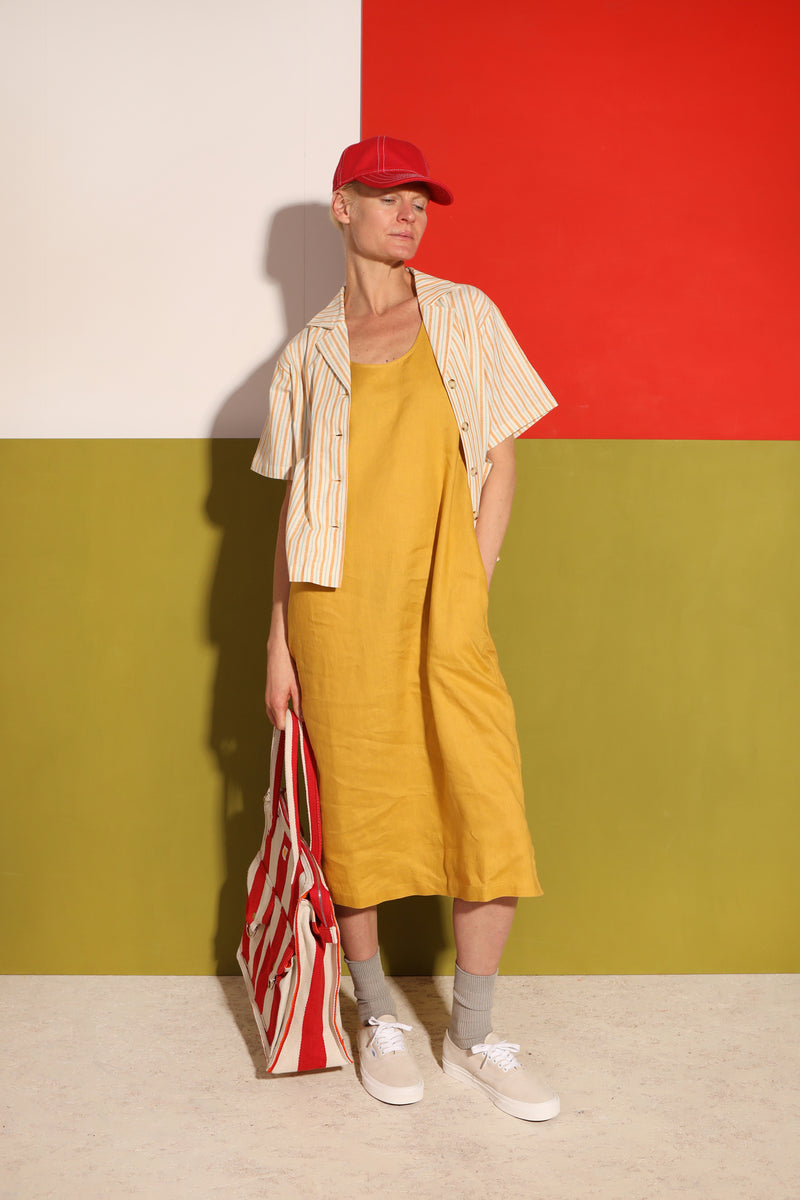 Basic Linen Shift Dress Saffron