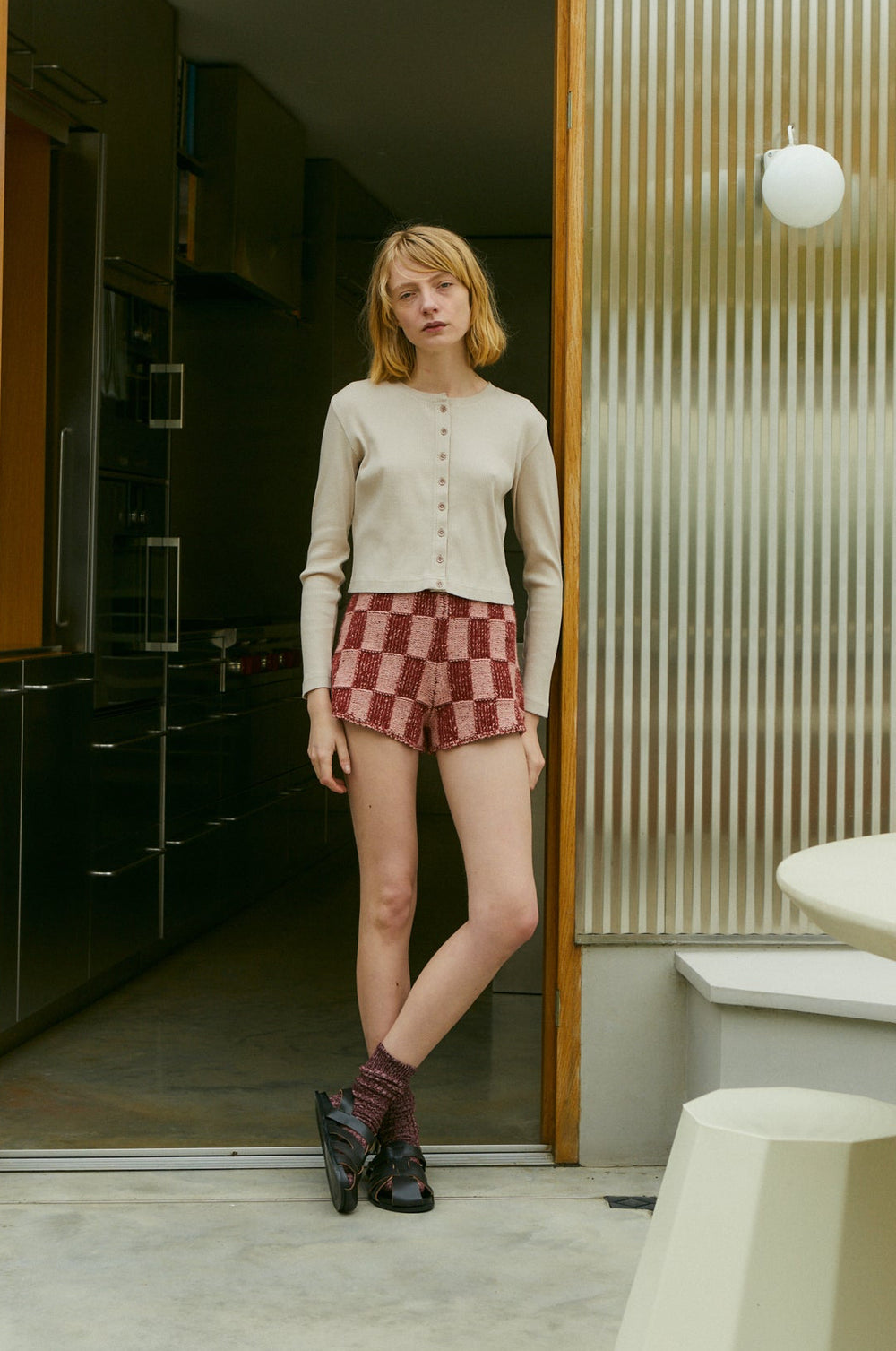 Raven Knit Shorts Brick Check