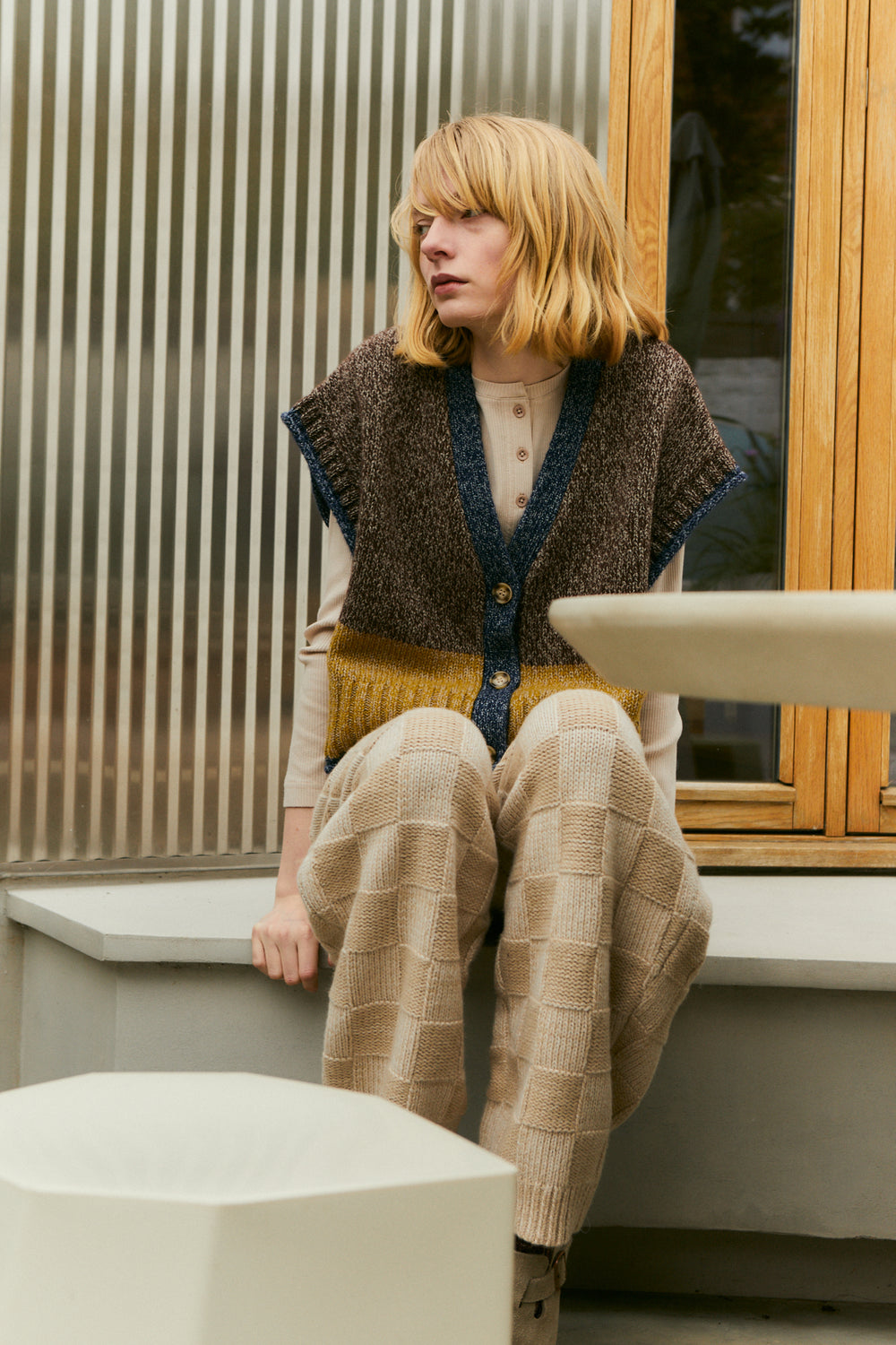 Raven Knit Trouser Chessboard Cream