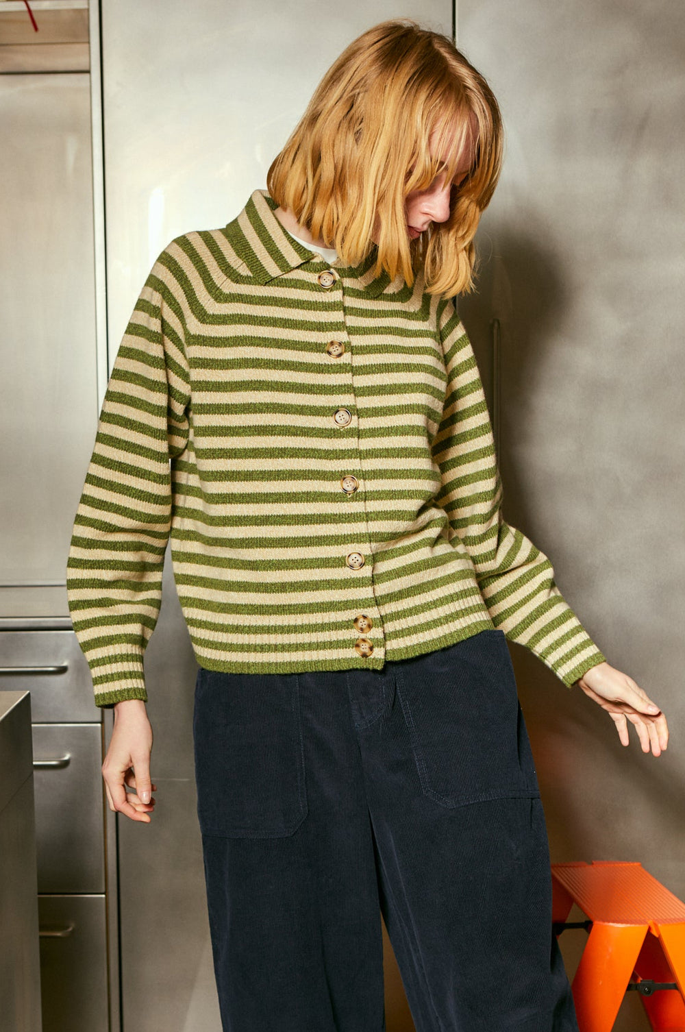 Lytton Cardigan Olive Stripe