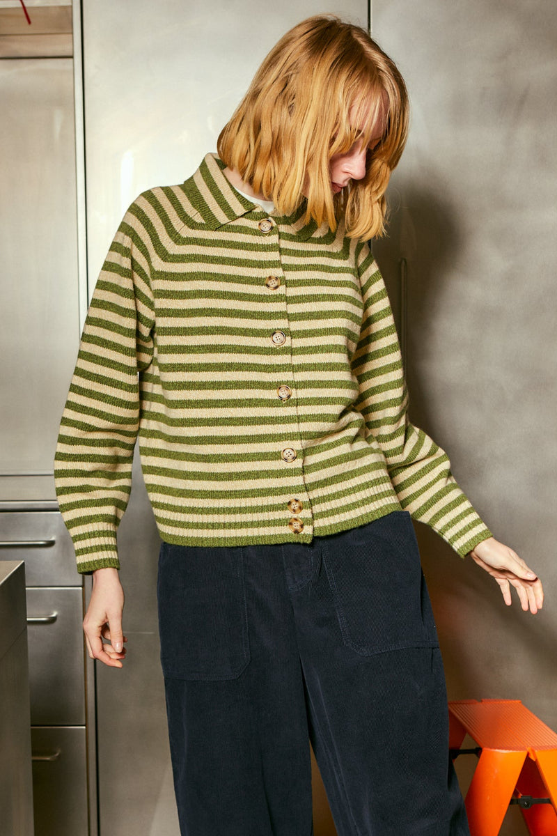 Lytton Cardigan Olive Stripe