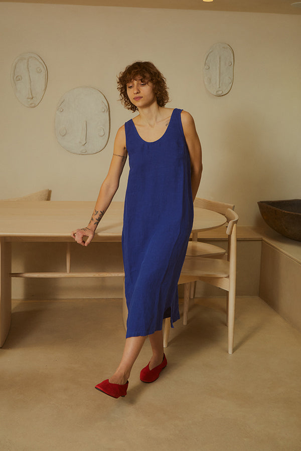 BASIC LINEN SHIFT DRESS COBALT – LF MARKEY
