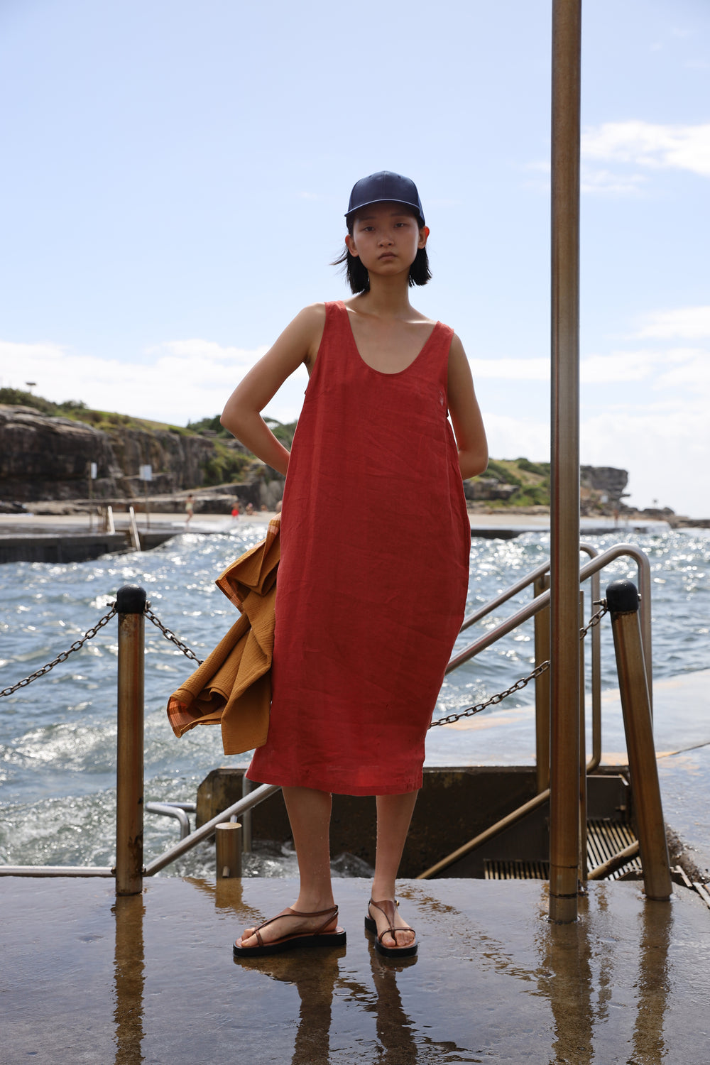 embroidered linen shift dress Linen Shift Dress-Navy Embrodiery