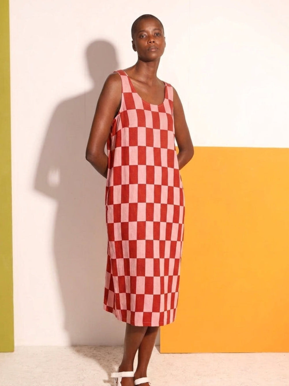Printed Linen Slip Brick Check