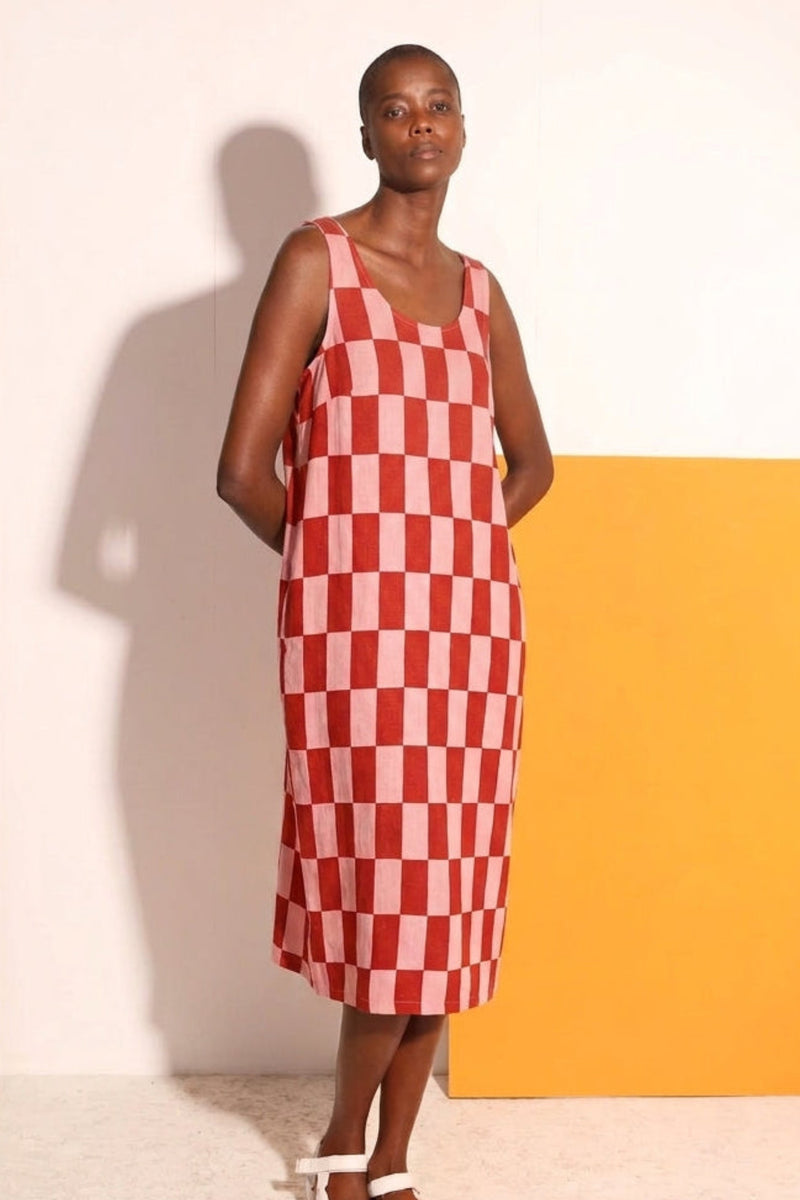 Printed Linen Slip Brick Check