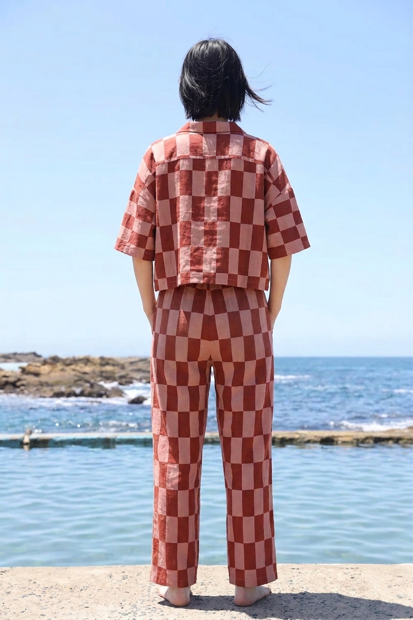 Graham Trouser Linen Brick Check