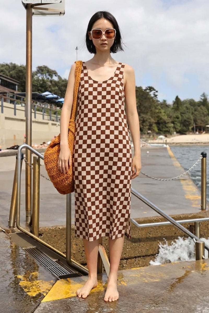 Printed Linen Slip Chestnut Check