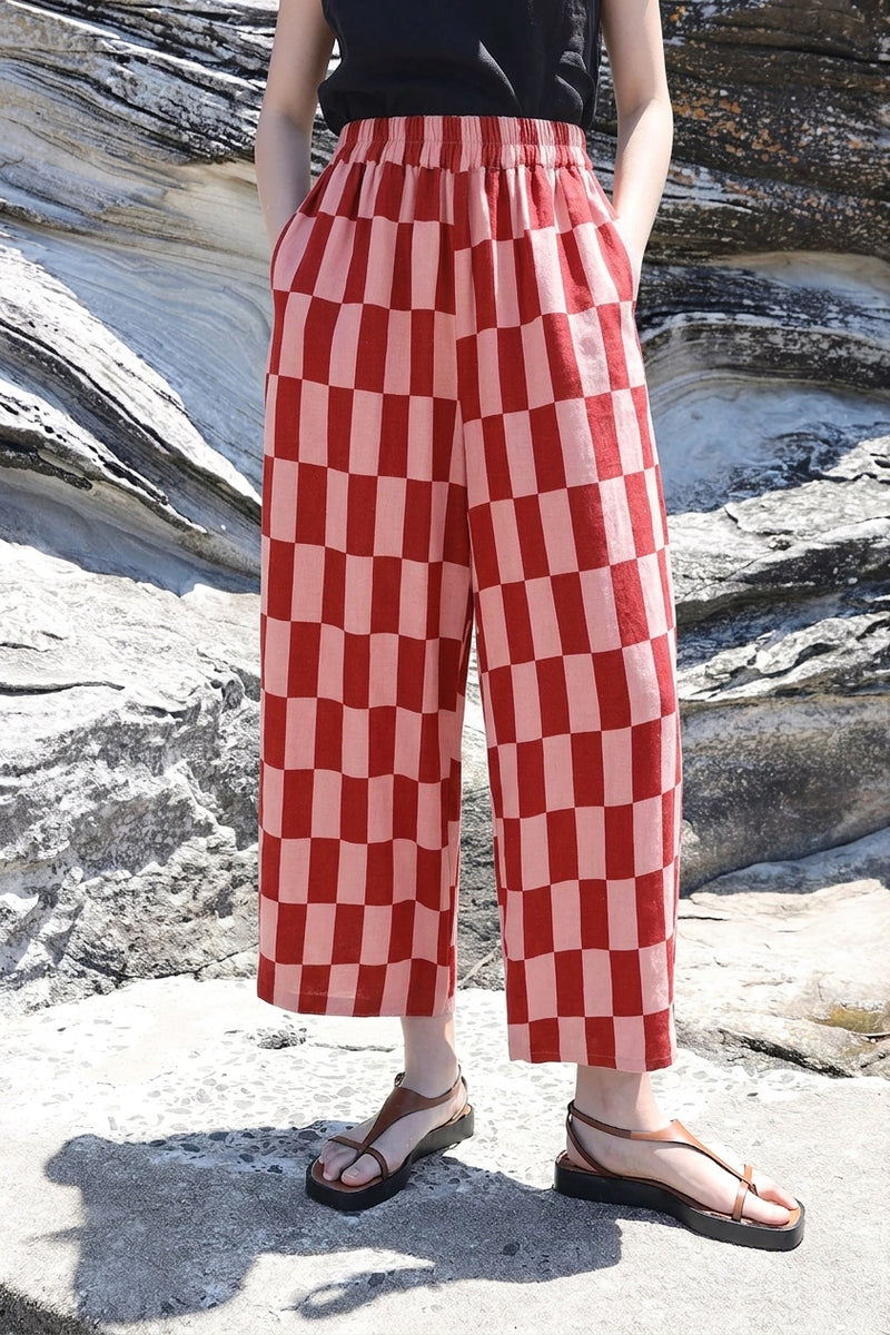Graham Trouser Linen Brick Check