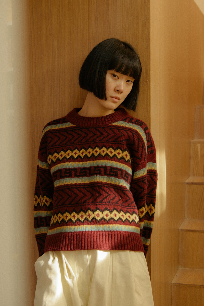 Bjorn Knit Burgundy Intarsia