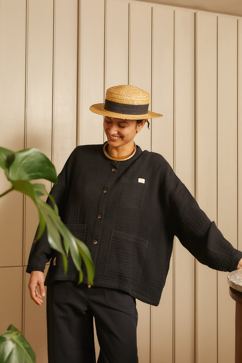 GAUZE CHORE COAT BLACK