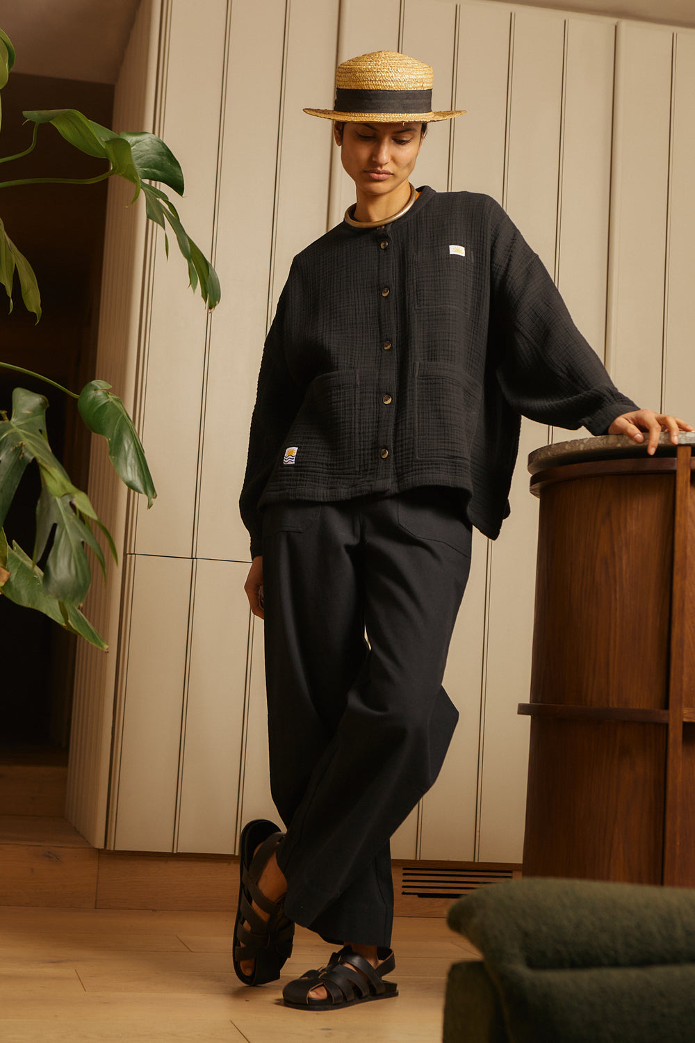 GAUZE CHORE COAT BLACK