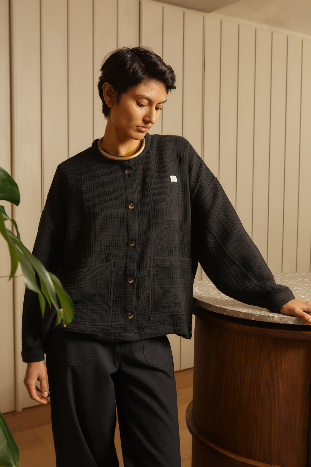 GAUZE CHORE COAT BLACK