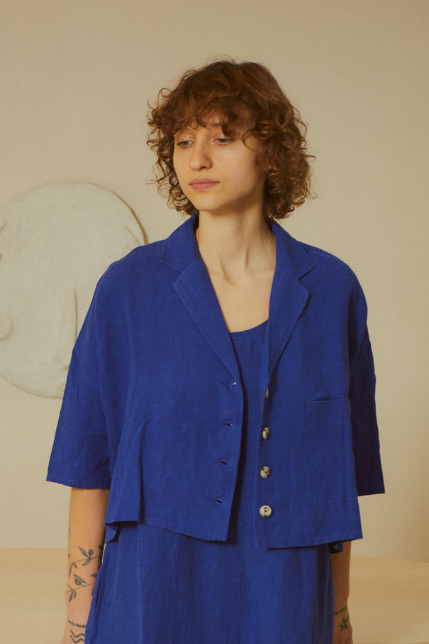 BASIC LINEN SHIFT DRESS COBALT LF MARKEY BASIC LINEN SHIFT DRESS COBALT LF MARKEY