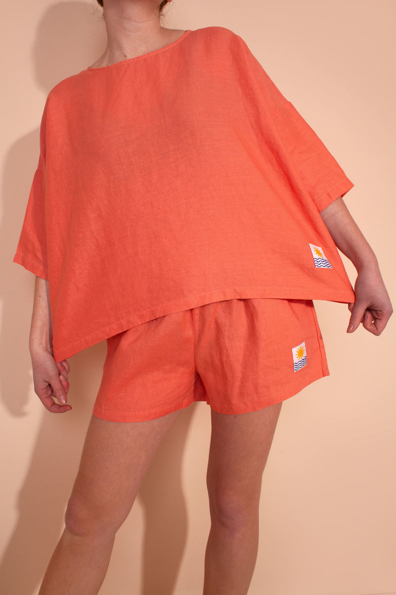 Basic Linen Shorts Coral Pink