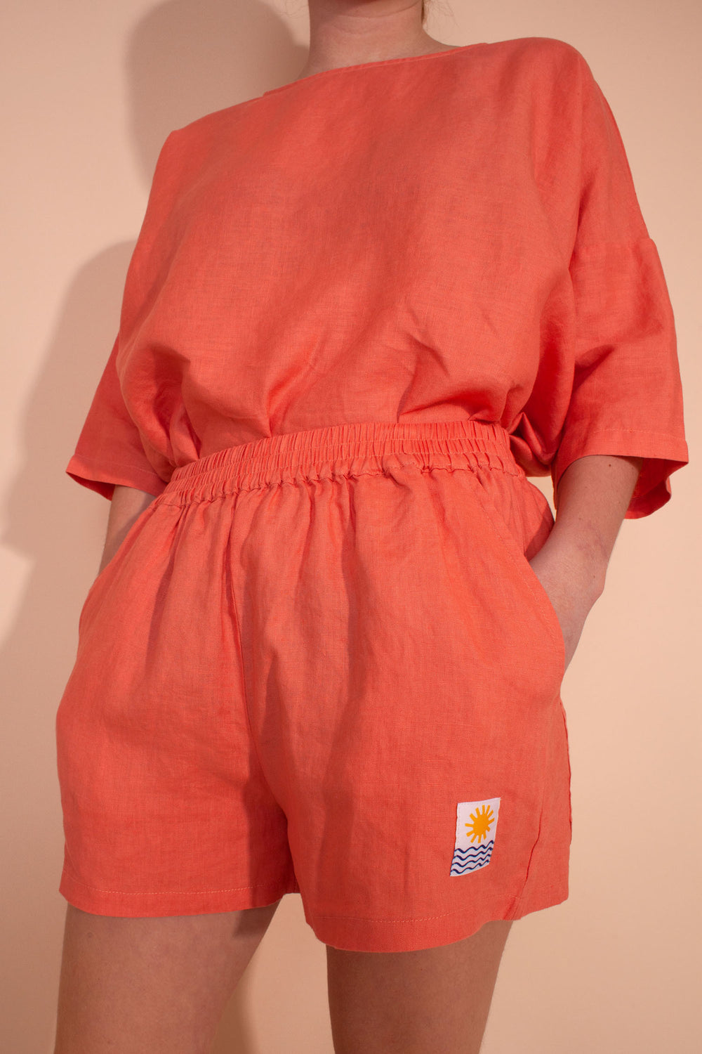 Basic Linen Shorts Coral Pink