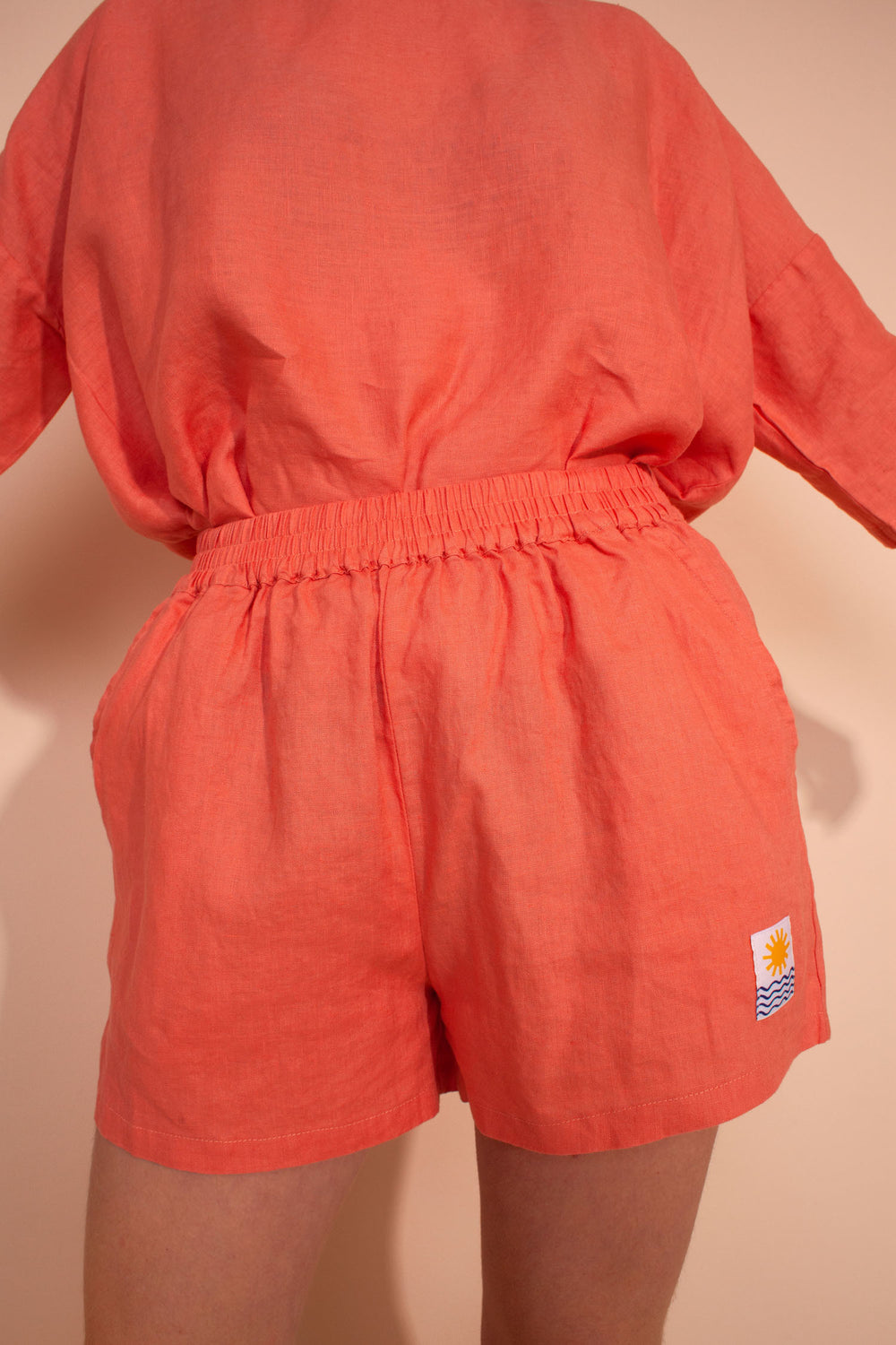 Basic Linen Shorts Coral Pink