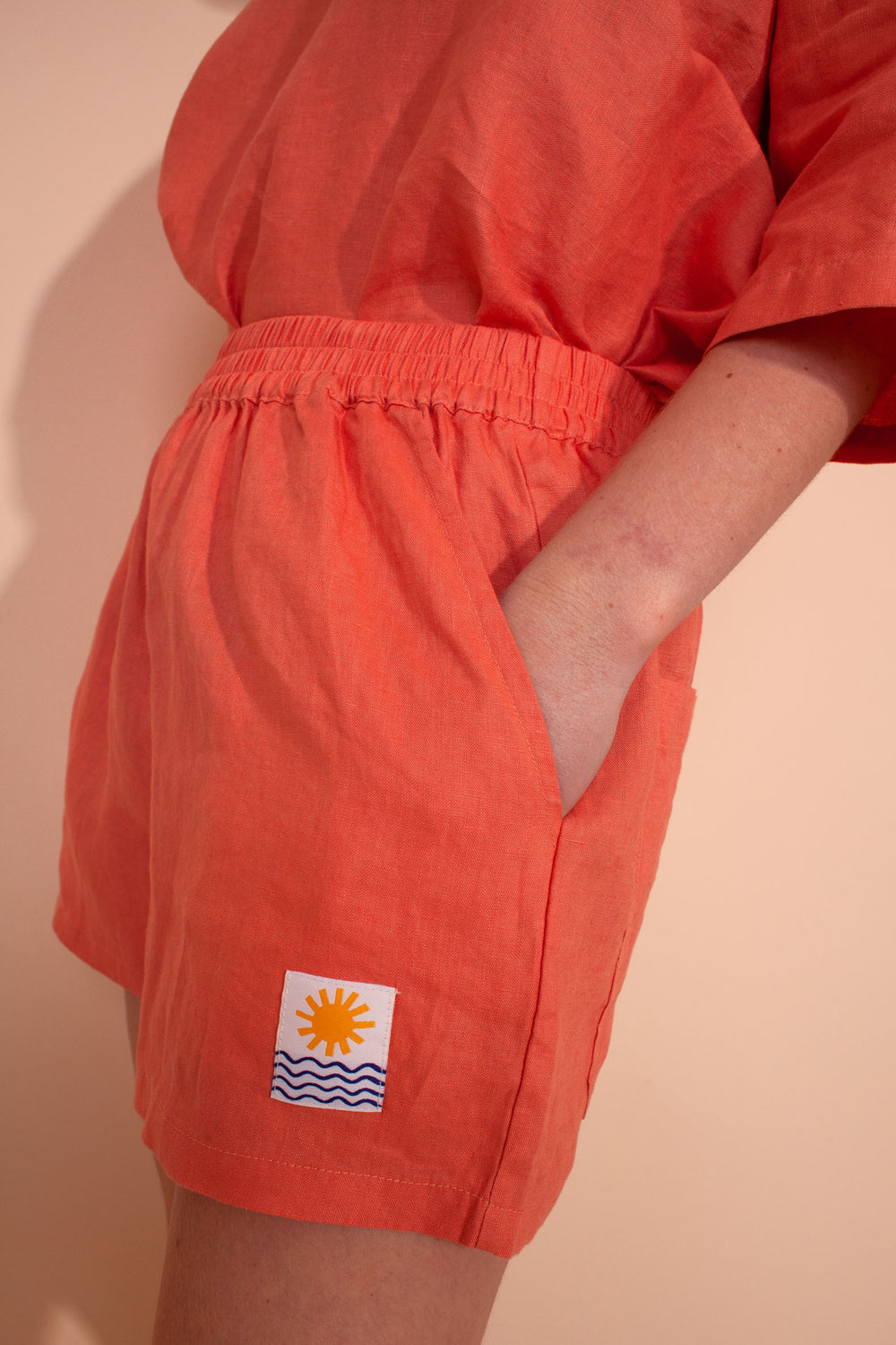 Basic Linen Shorts Coral Pink