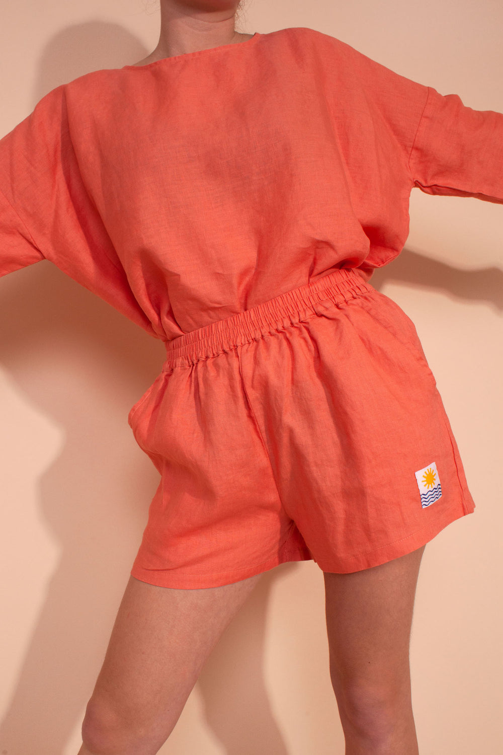 Basic Linen Shorts Coral Pink