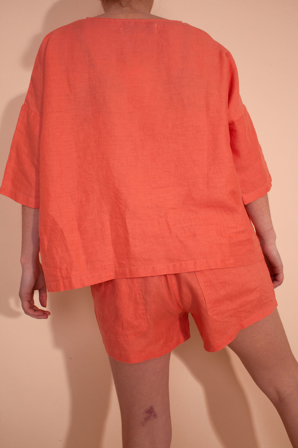 Basic Linen Shorts Coral Pink