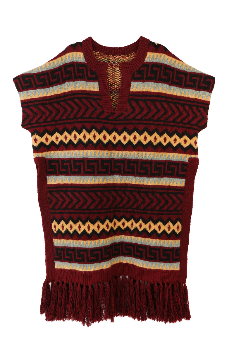 Weston Knit Poncho Burgundy Intarsia