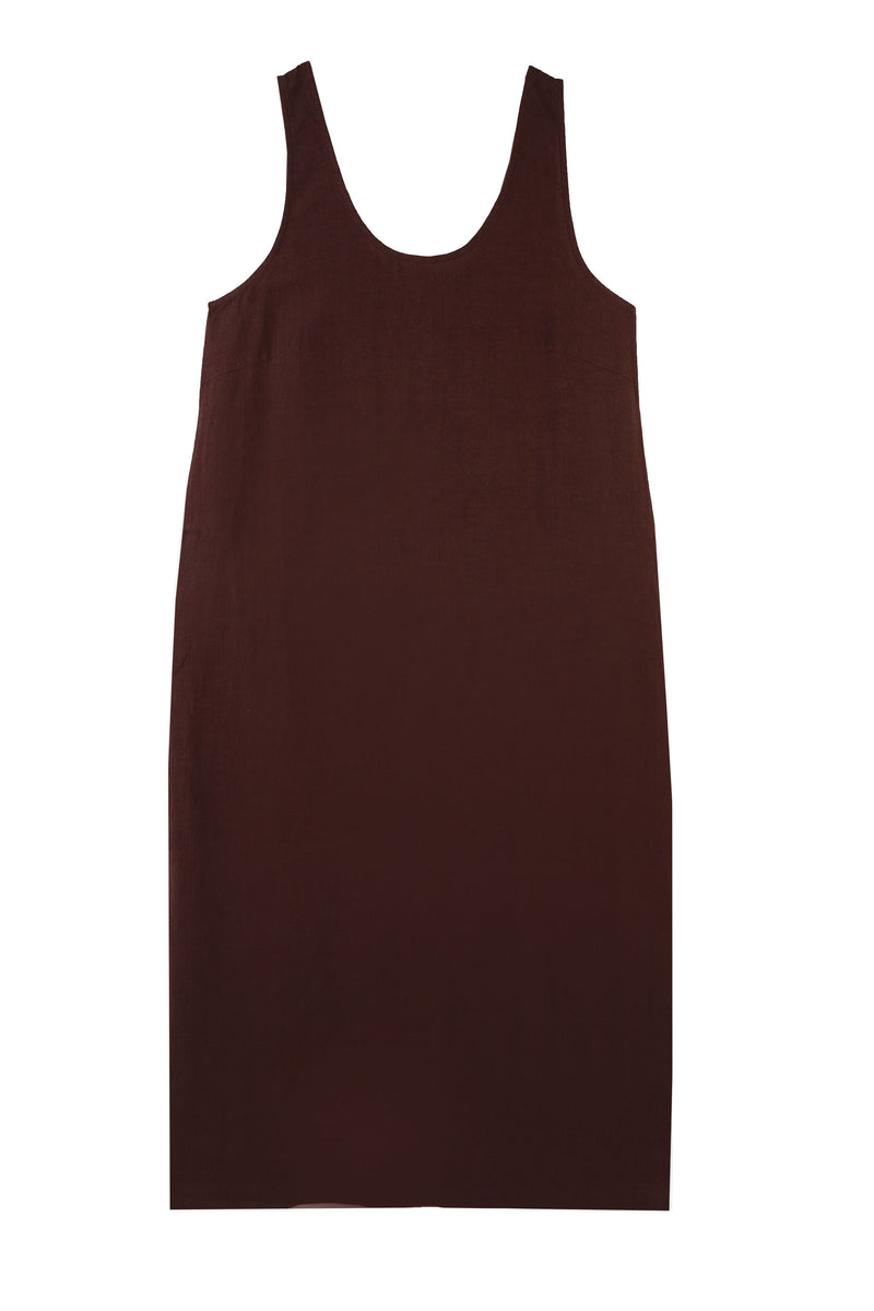 Basic Linen Shift Dress Chocolate