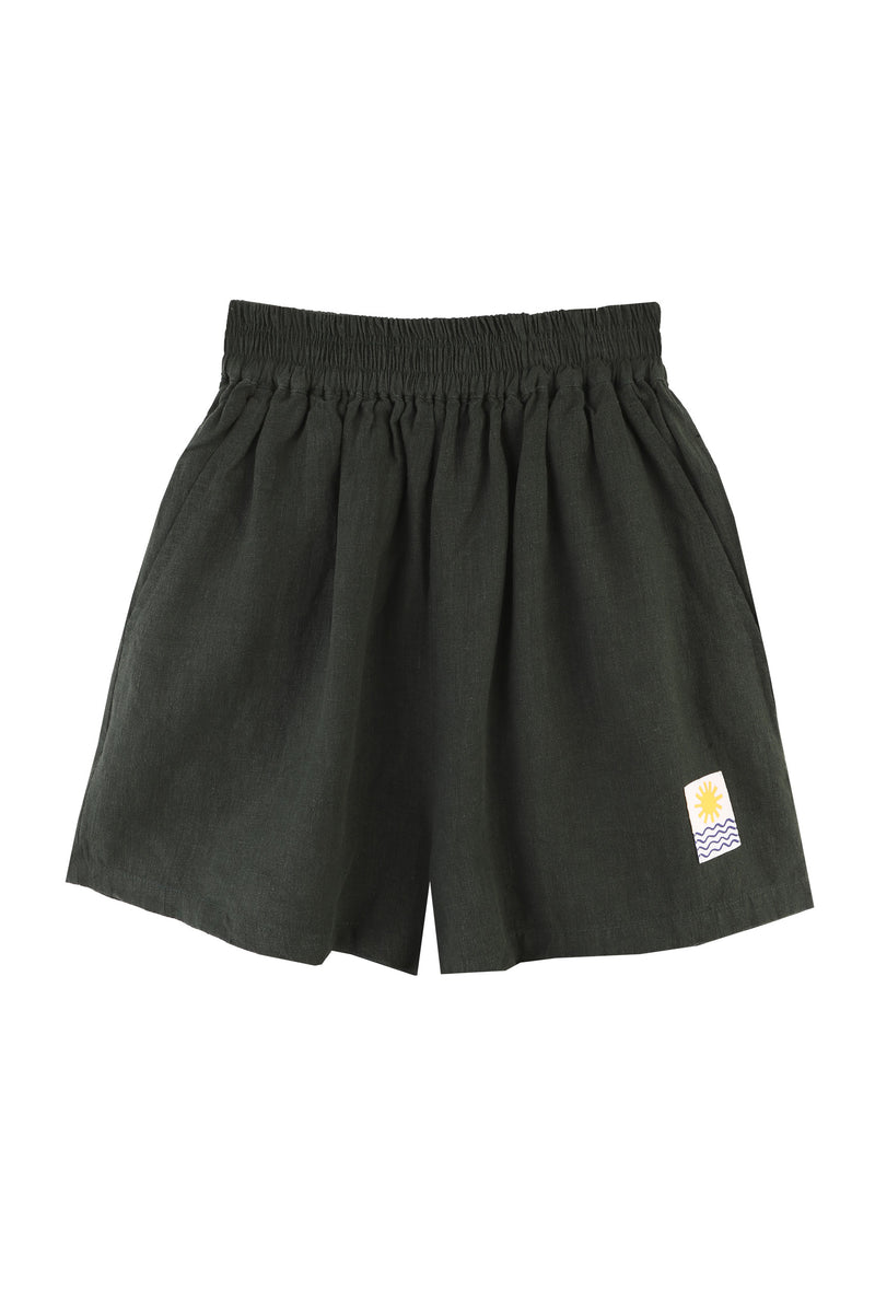 Basic Linen Shorts Forest Green