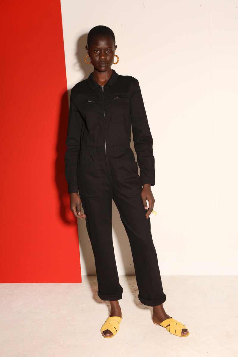 Danny Stretch Drill Boilersuit Black