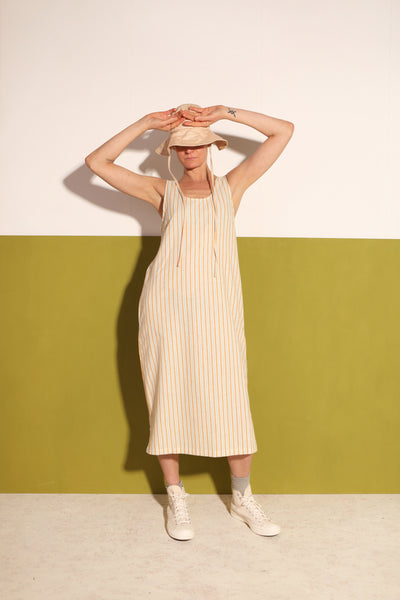 Basic Linen Shift Dress Citrus Stripe